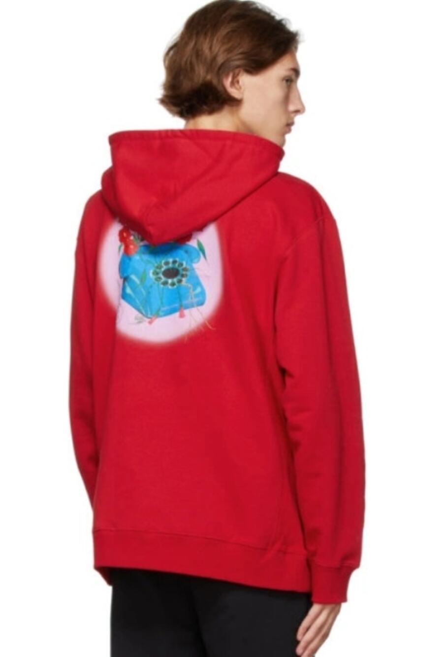 Opening Ceremony Red Phone Graphic Hoodie, Luxury Streetwear, Unisex Large